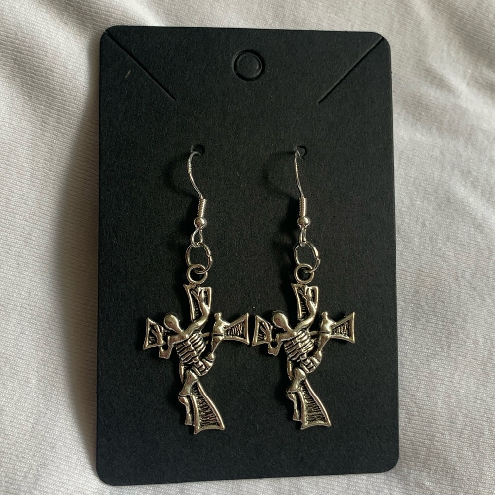 Artisan Skeleton cross earrings sterling silver hooks Halloween